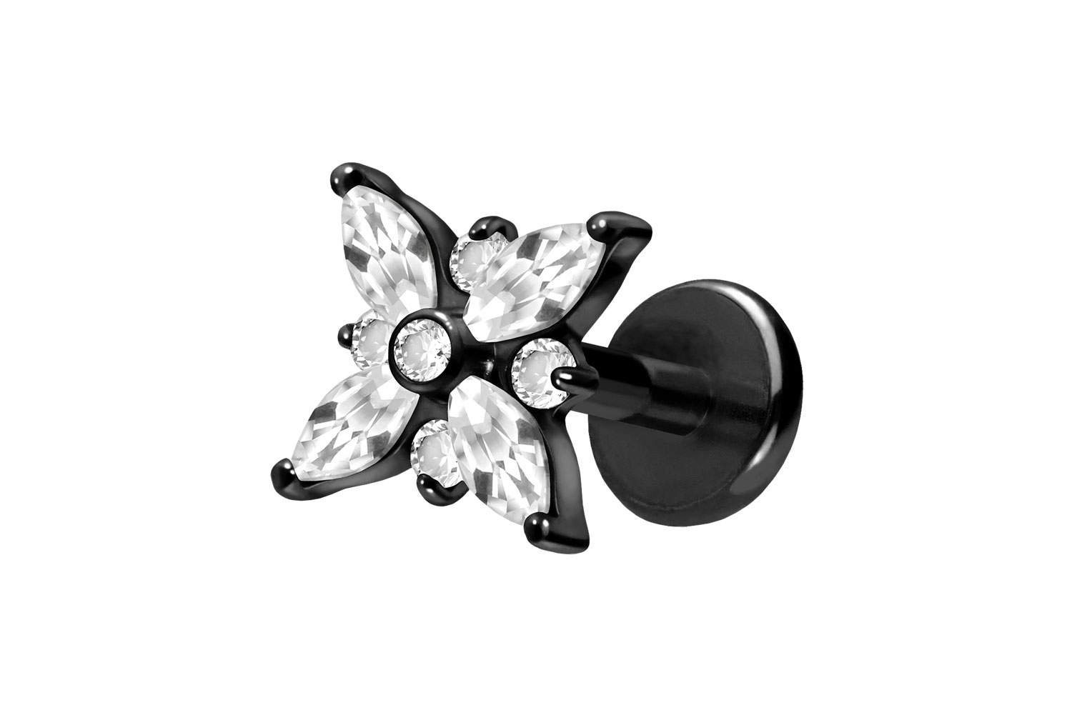 Titan Labret Piercing mit Push Fit KRISTALLSTERN